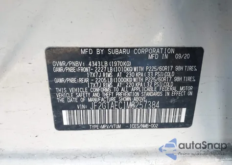 2021 Subaru Crosstrek Premium from USA, damaged, VIN JF2GTAEC1M8257384